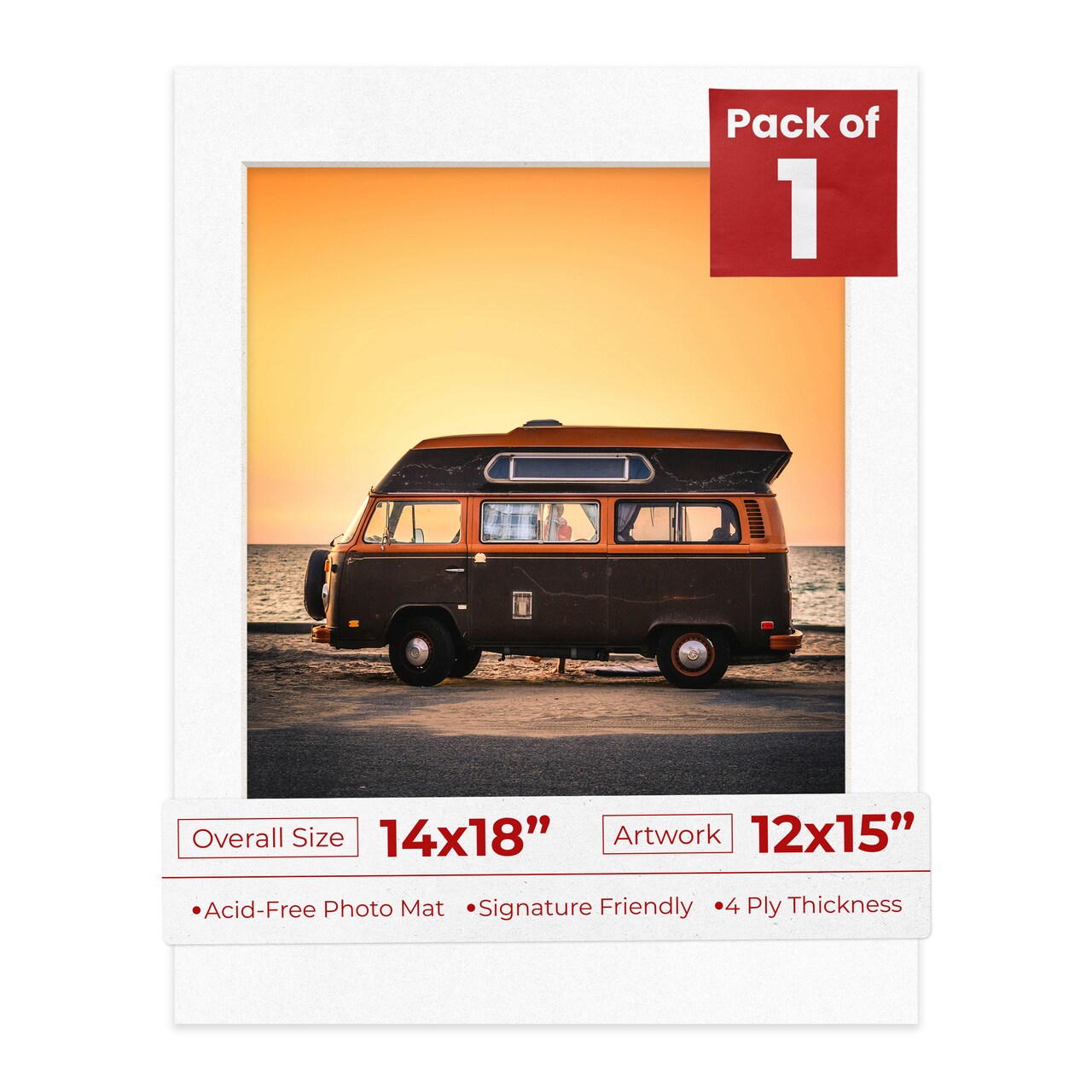 White with Black Core Mat Board for 14x18 Frames - Fits 12x15 Photos